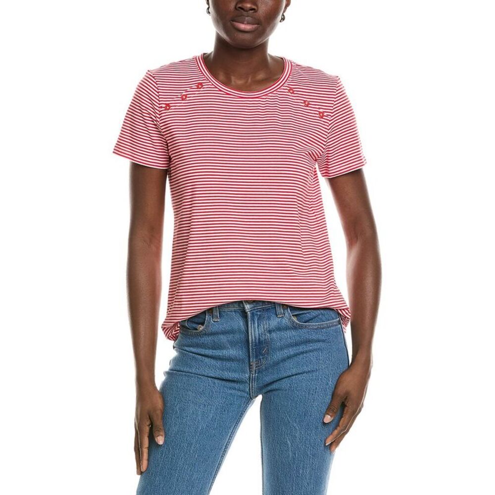Jones New York Womens  Buttoned Shoulder T-Shirt, Red